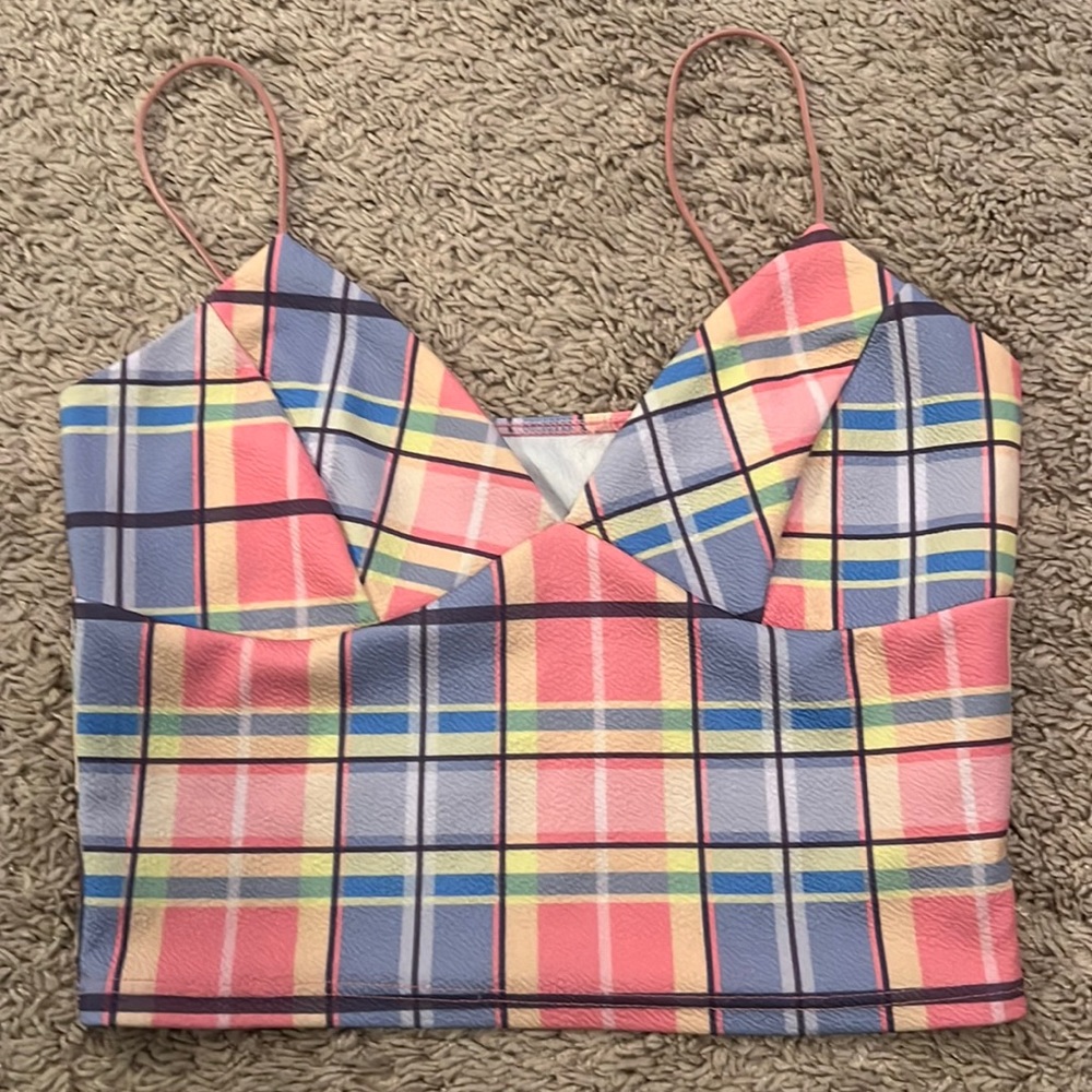 Papaya Plaid Pastel Cropped Top | Size Small